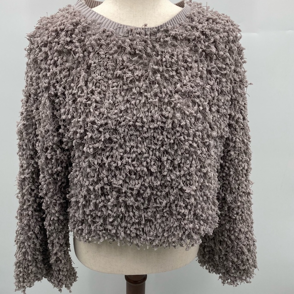 Fate Women’s Dusty Purple Knitted Silk Inside Long Sleeve Cropped Sweater Top